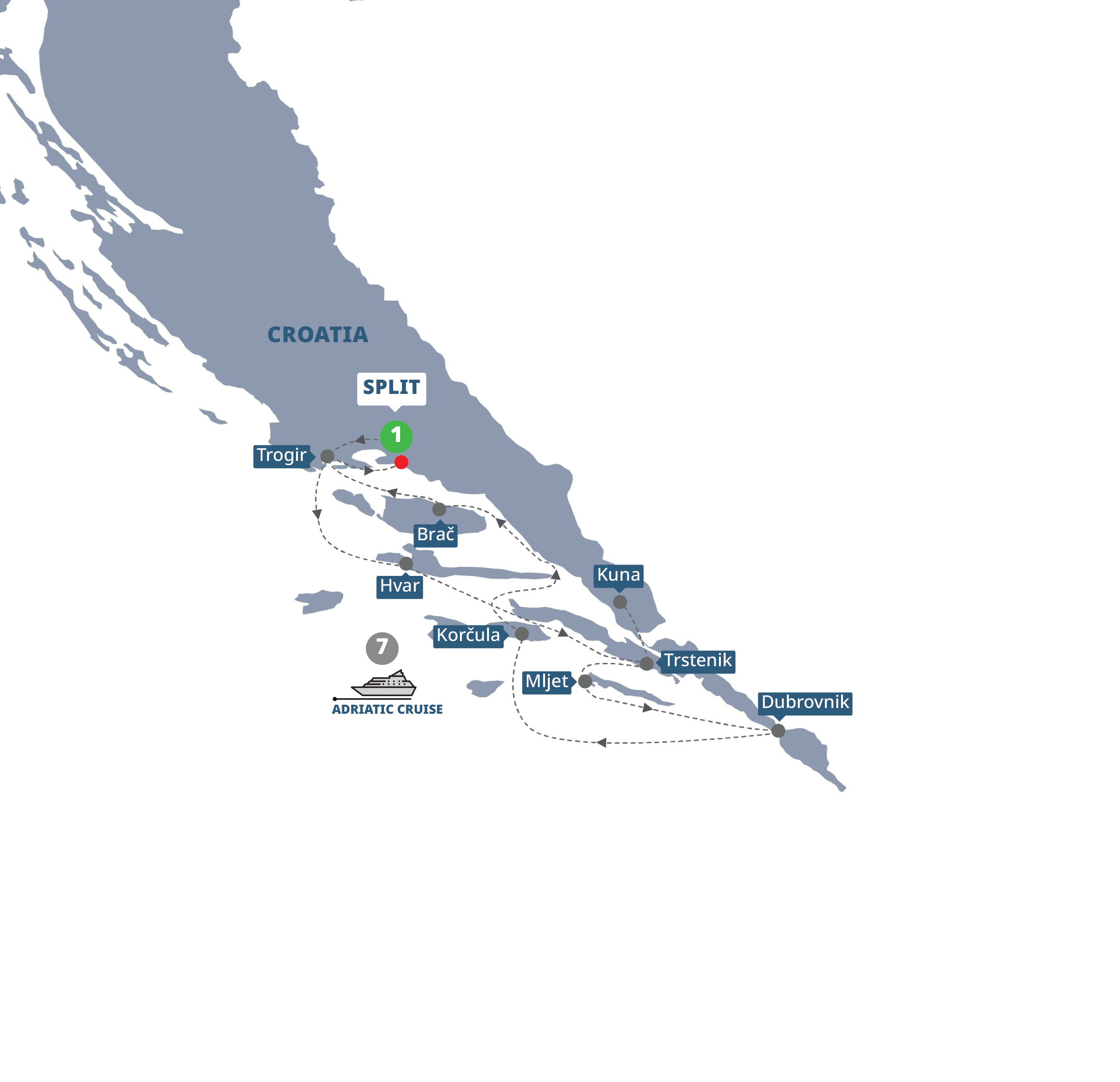 Map of Dalmatian Elegance - Upper Deck Deluxe Cabin, Classic Group from Trafalgar