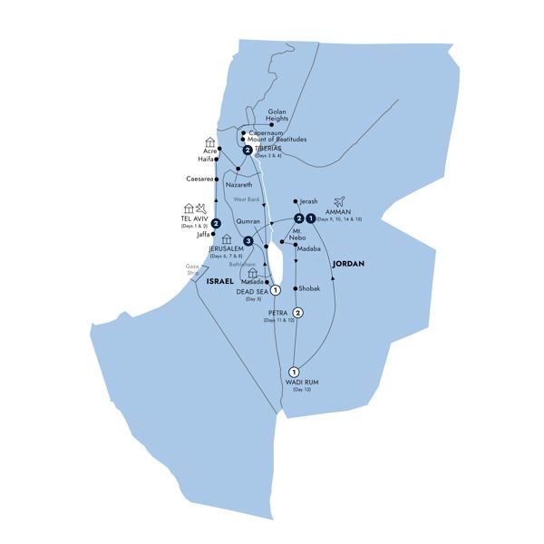 tourhub | Insight Vacations | Israel & Jordan - Small Group, Winter | Tour Map