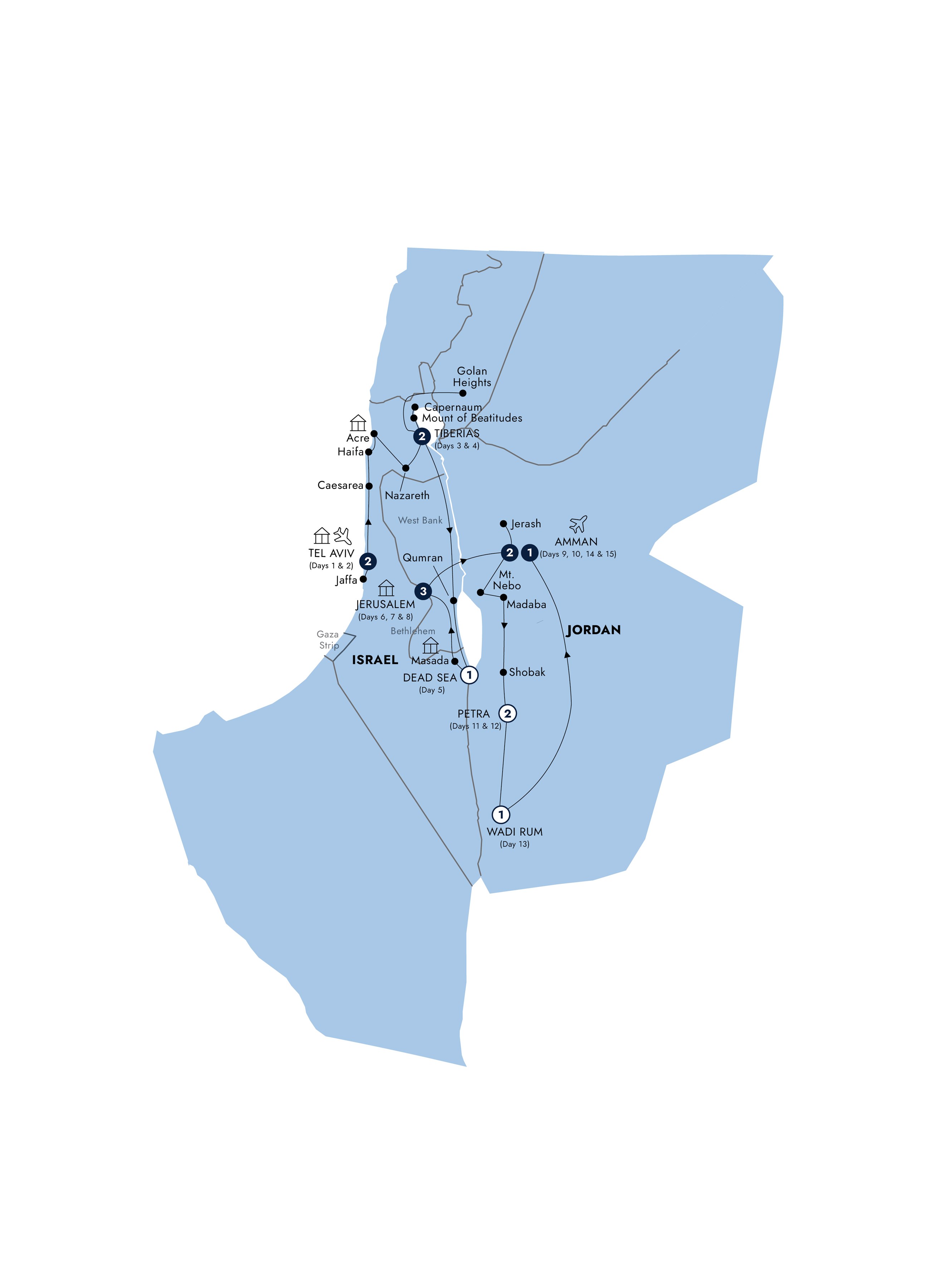tourhub | Insight Vacations | Israel & Jordan - Small Group, Winter | Tour Map