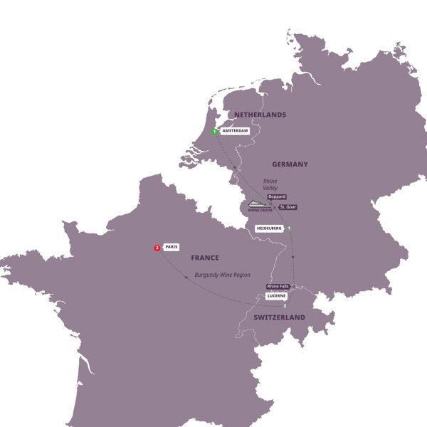 European Highlights End Paris Itinerary Map