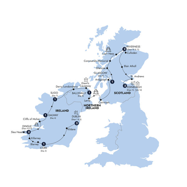 Best of Ireland & Scotland - Classic Group Itinerary Map
