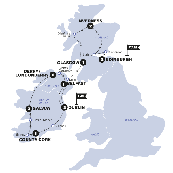 tourhub | Contiki | Scotland & Ireland | WWEDMWA18 | Route Map