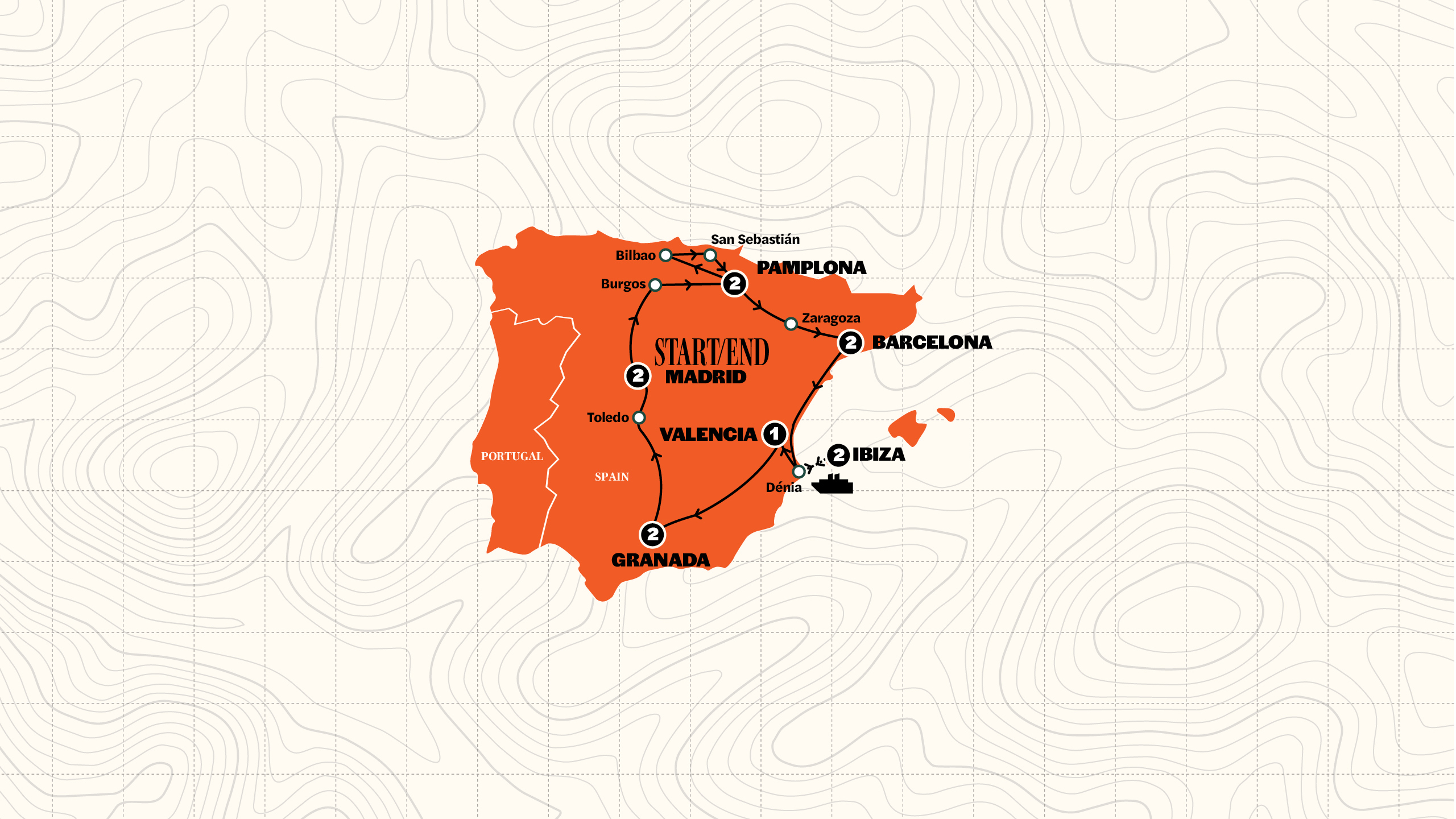 Map of Best of Spain | Summer | 2026 from Contiki