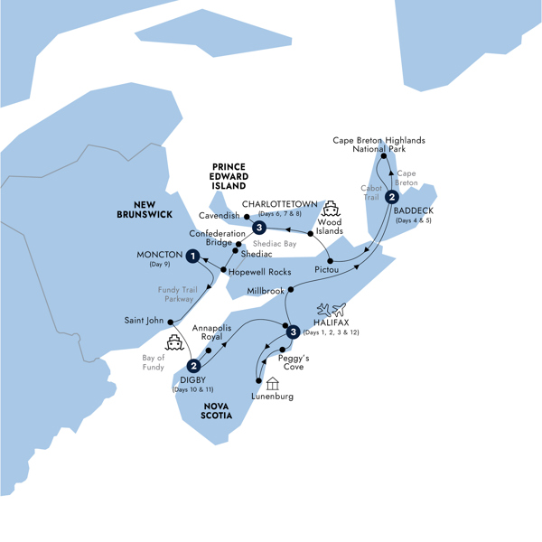 Landscapes of the Canadian Maritimes - Classic Group Itinerary Map