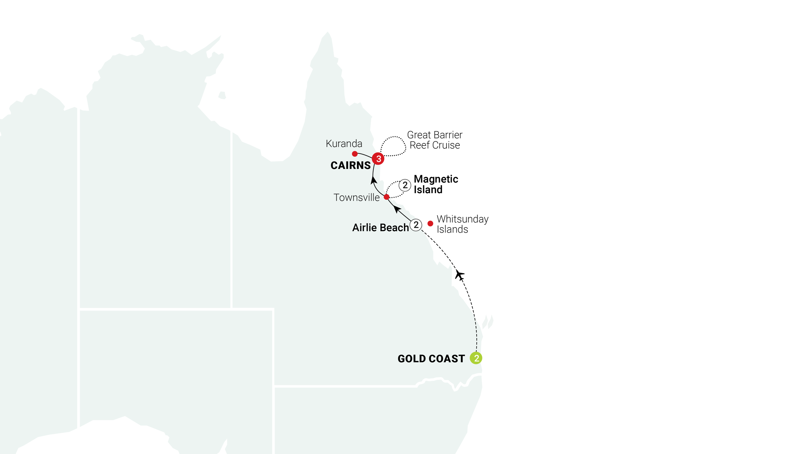 tourhub | AAT Kings | Tropical Queensland: Gold Coast to Cairns | Tour Map