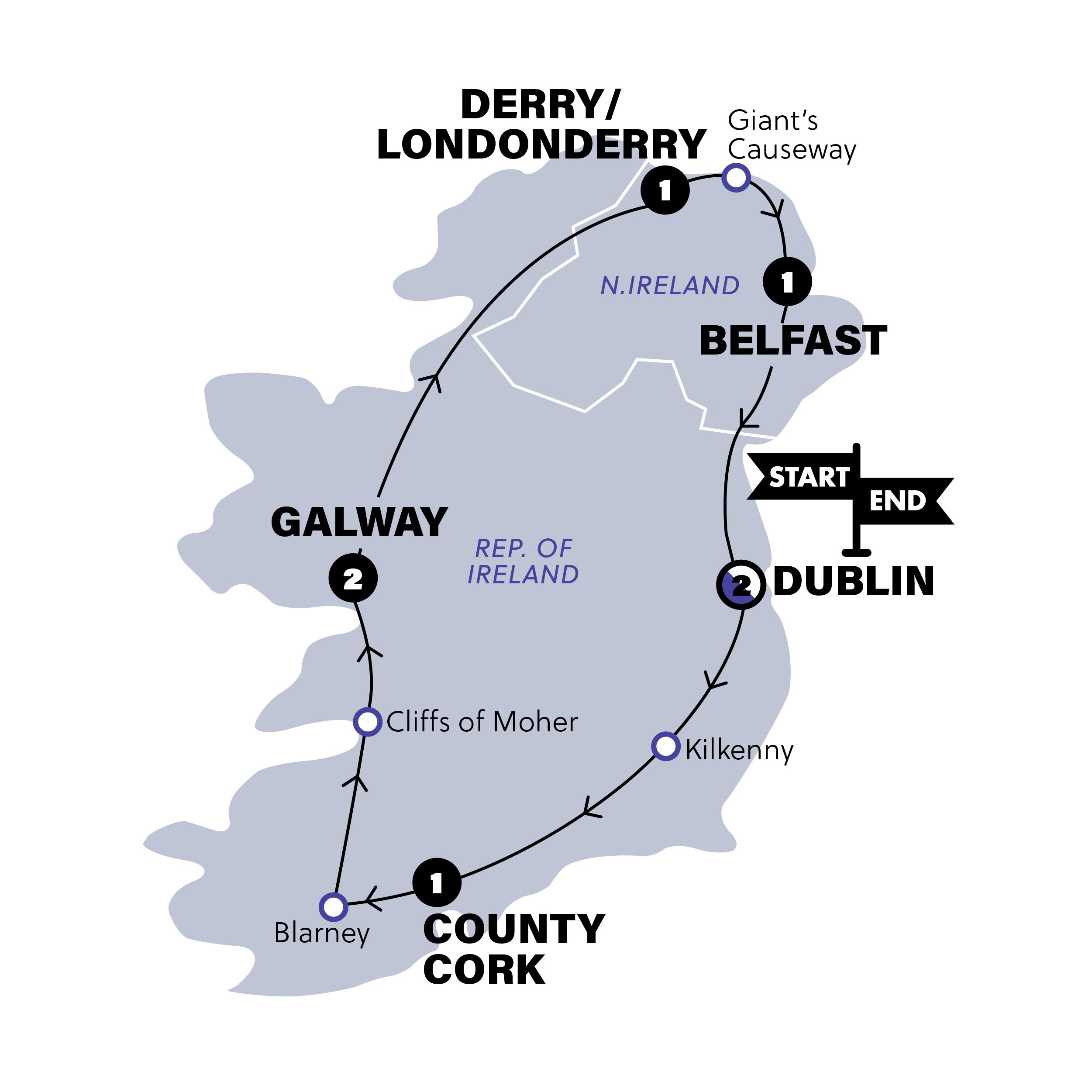 tourhub | Contiki | Ireland (Winter Oct 2024/25) | Tour Map