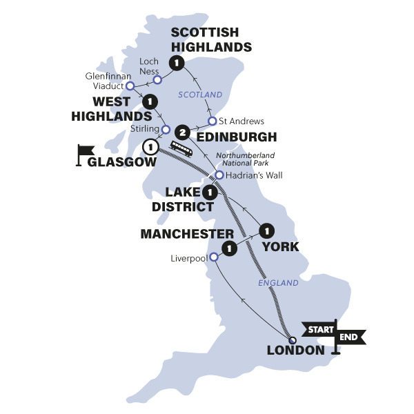 England And Scotland Winter 2023 Trip Map