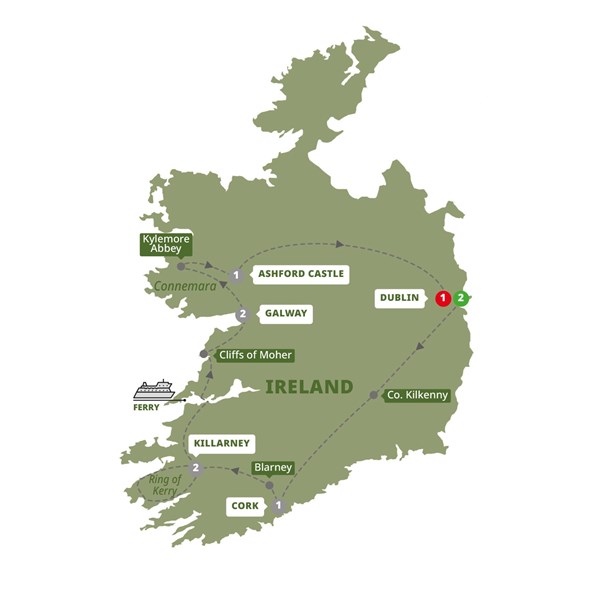 tourhub | Trafalgar | Iconic Ireland and Ashford Castle | Tour Map
