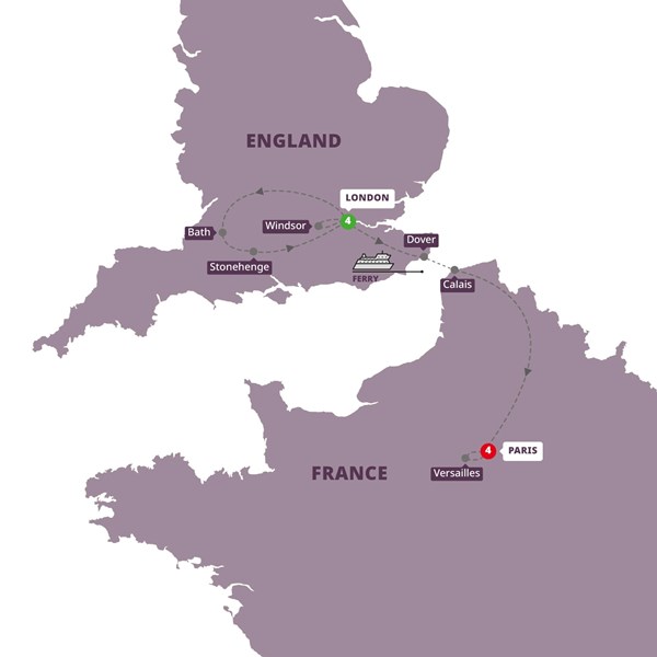 tourhub | Trafalgar | London and Paris Explorer | WDLPZN19 | Route Map