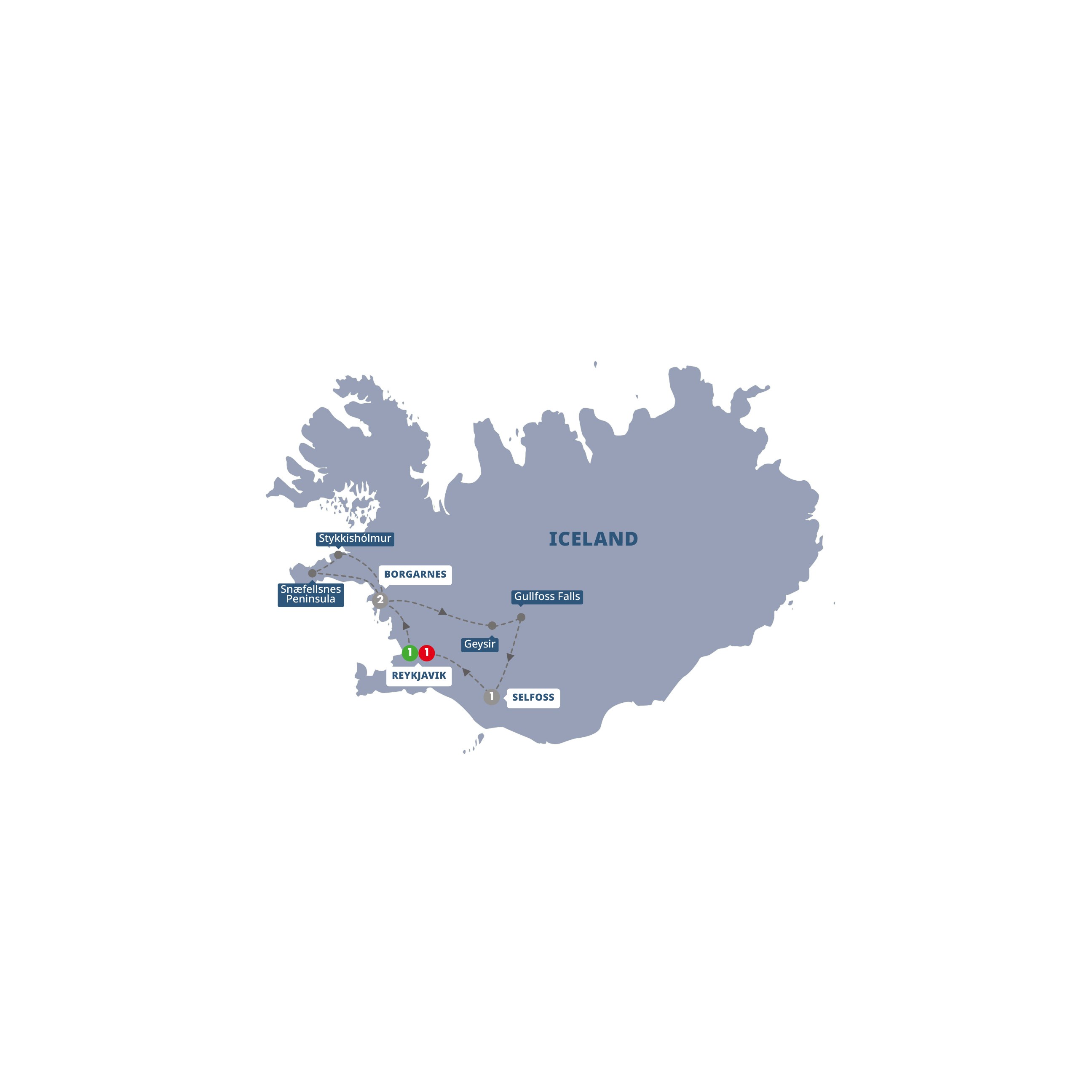 Map of Iceland including the Blue Lagoon (Winter 2024 - 2025) from Trafalgar