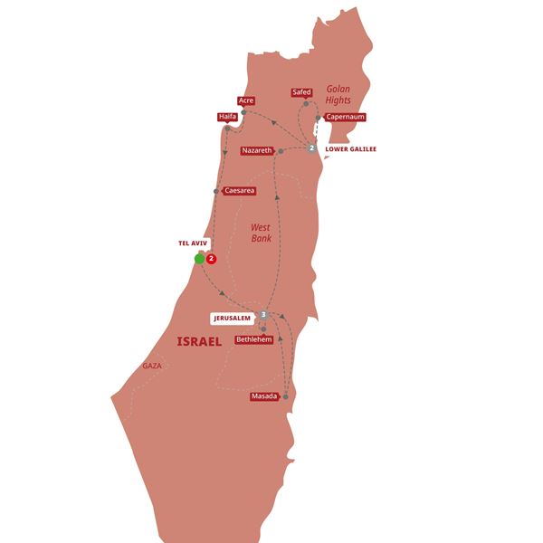 tourhub | Trafalgar | Best of Israel | WISBZM19 | Route Map