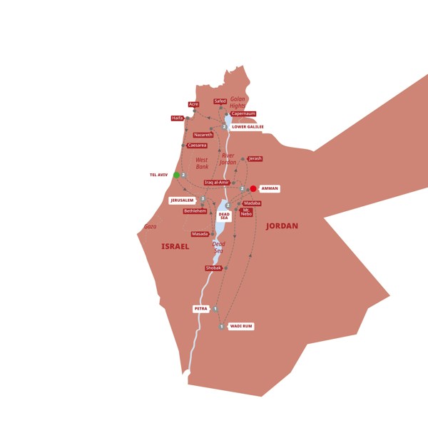 tourhub | Trafalgar | Best of Israel and Jordan with Dead Sea Extension | Tour Map