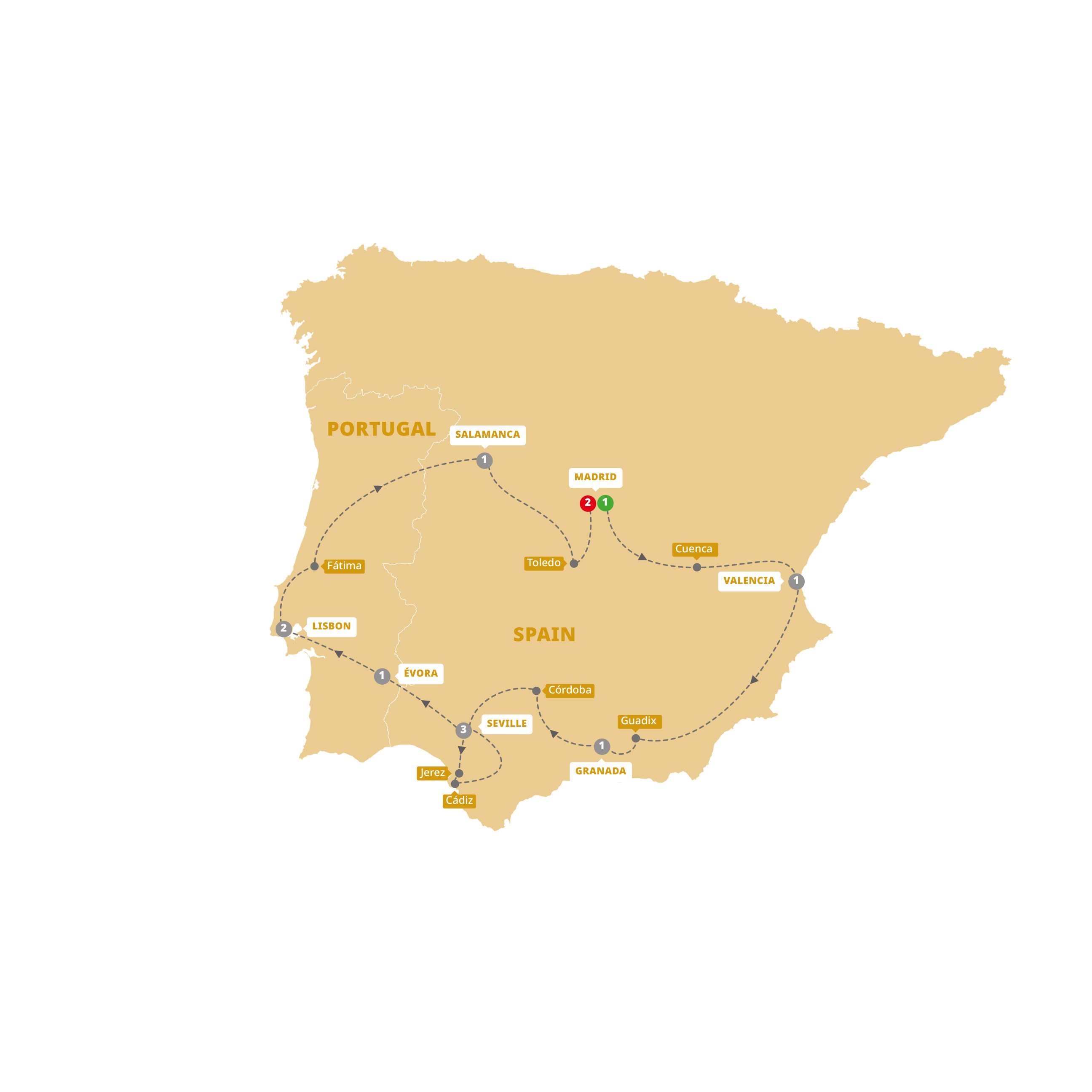 Highlights of Spain and Portugal Itinerary Map