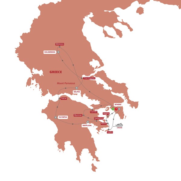 tourhub | Trafalgar | Best of Greece with One-Day 3-Island Cruise | Tour Map