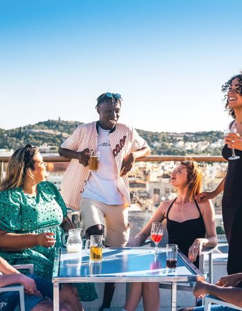 Travelers Enjoying Drinks, Athens, Greece