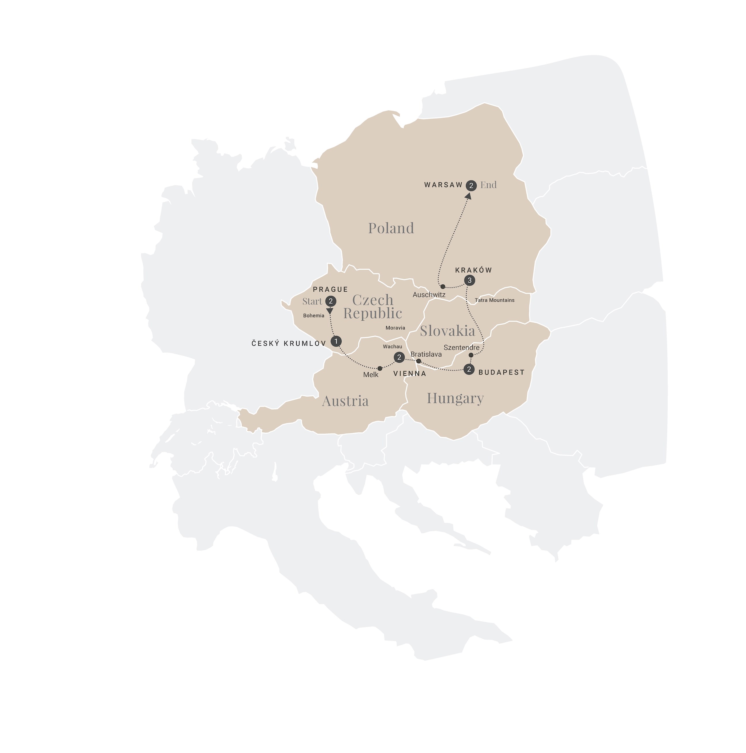 tourhub | Luxury Gold | Harmony of Central Europe | Tour Map