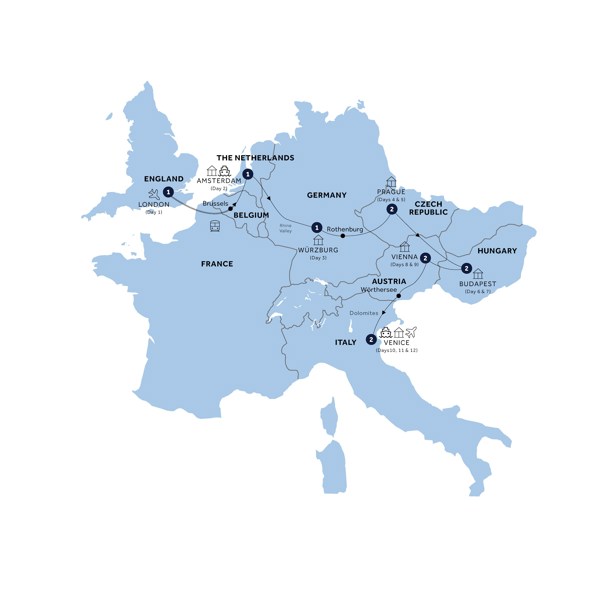 tourhub | Insight Vacations | European Rhapsody - Start London, Classic Group | Tour Map