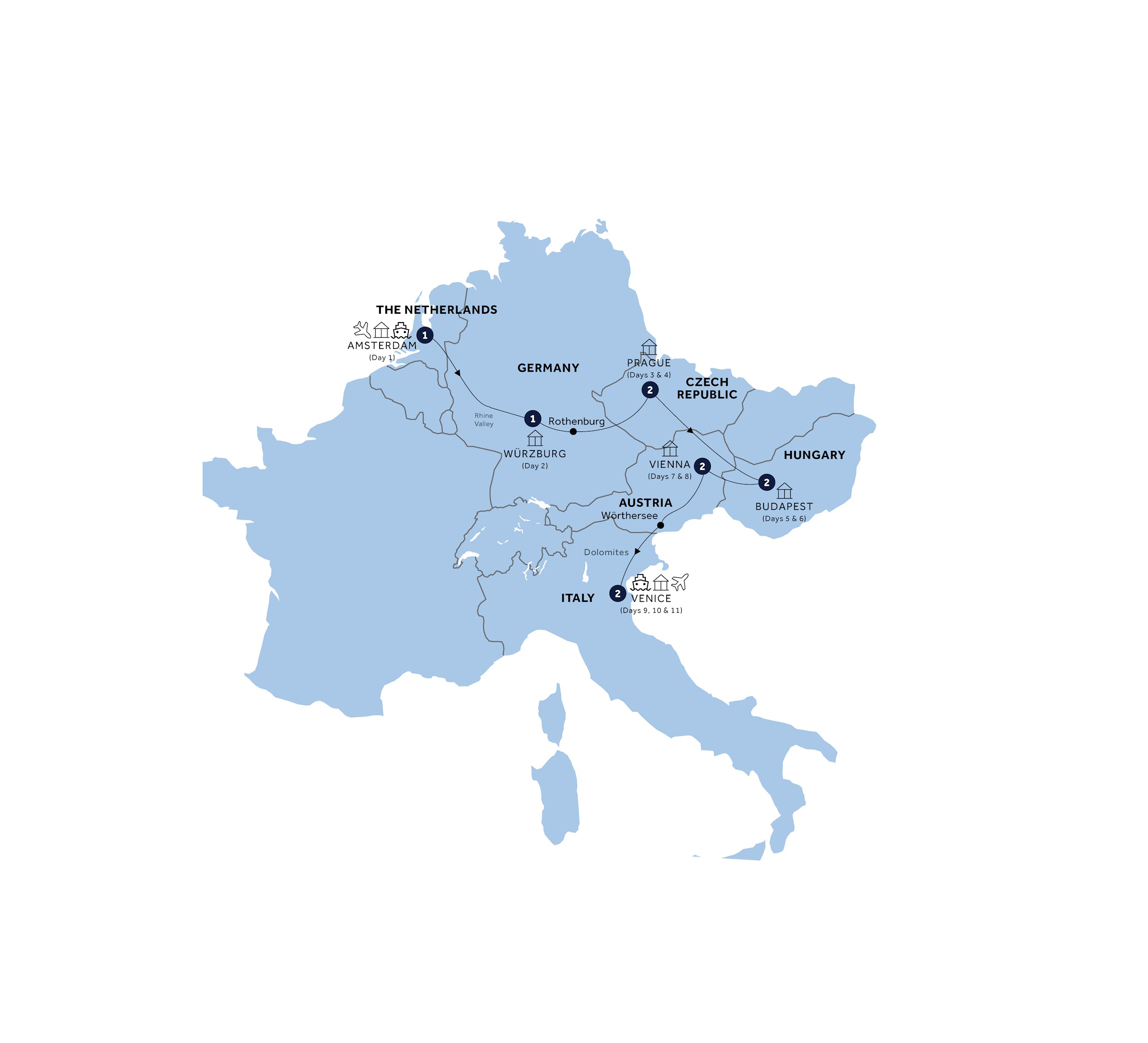 tourhub | Insight Vacations | European Rhapsody - Start Amsterdam, Small Group | Tour Map