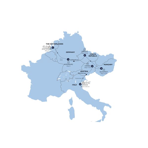 European Rhapsody - Start Amsterdam, Classic Group Itinerary Map