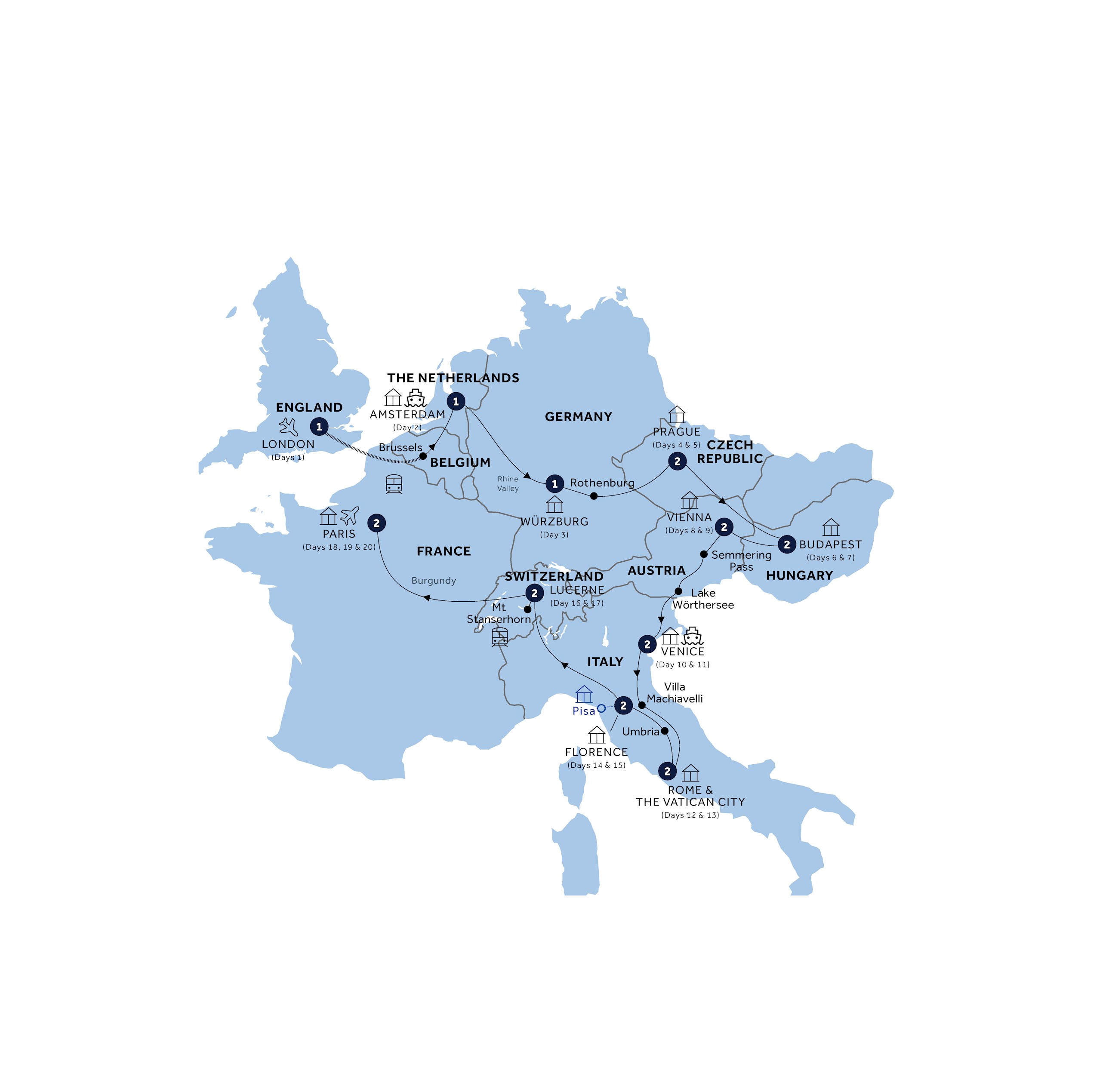 tourhub | Insight Vacations | Romantic European - Start London, End Paris, Small Group | Tour Map