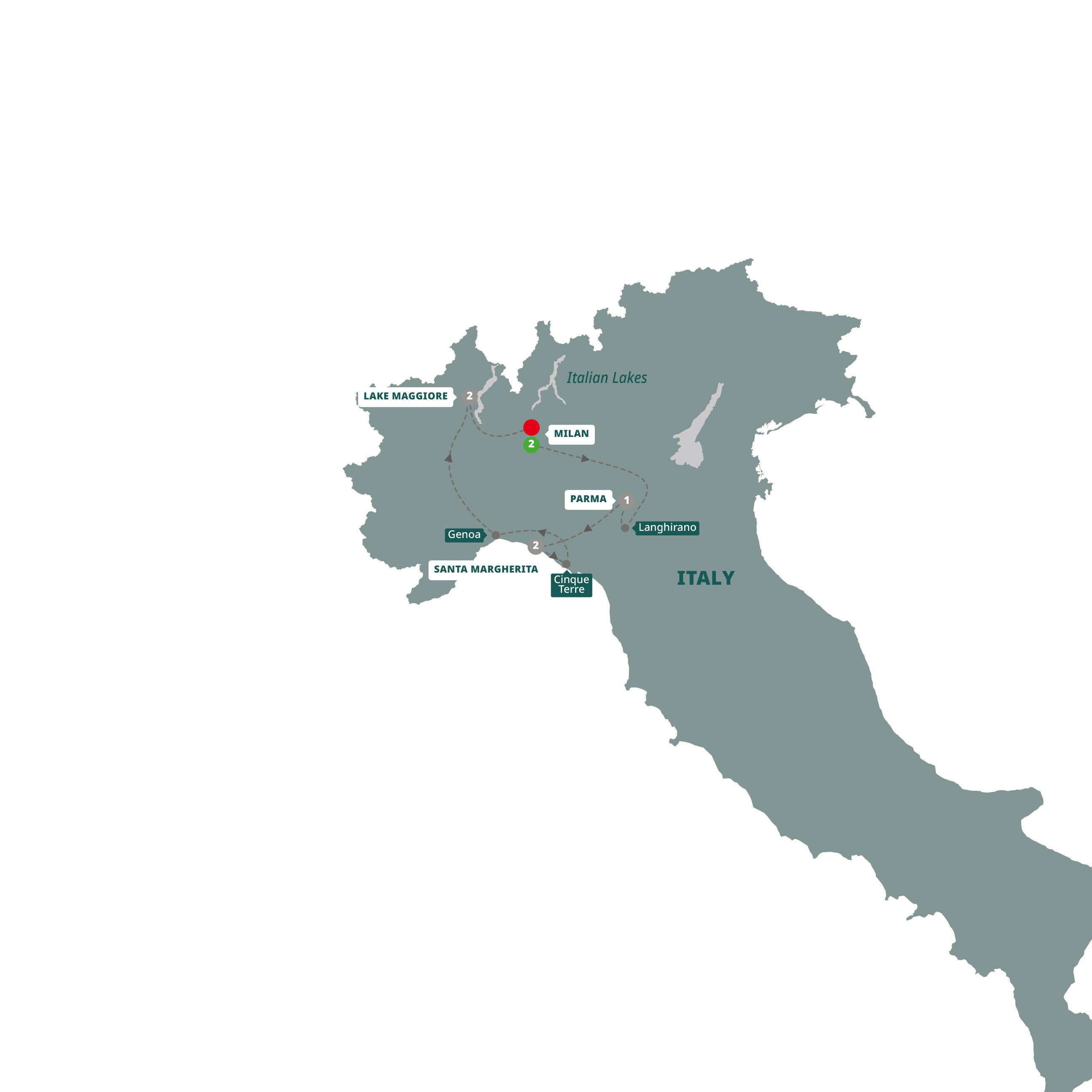 tourhub | Trafalgar | Northern Italy including Cinque Terre | Tour Map