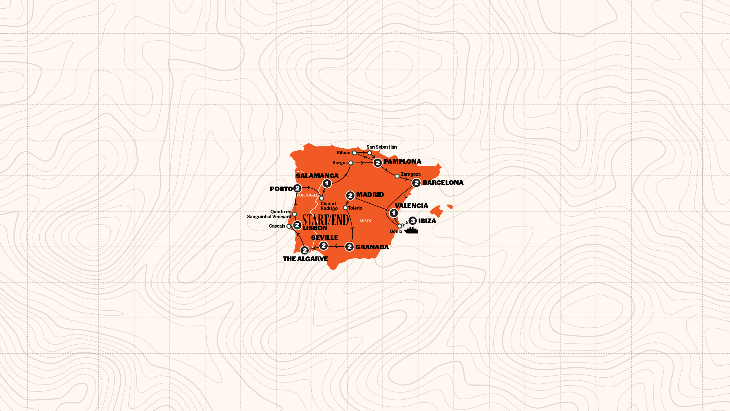 Map of Best of Spain & Portugal | Start Lisbon | Summer from Contiki