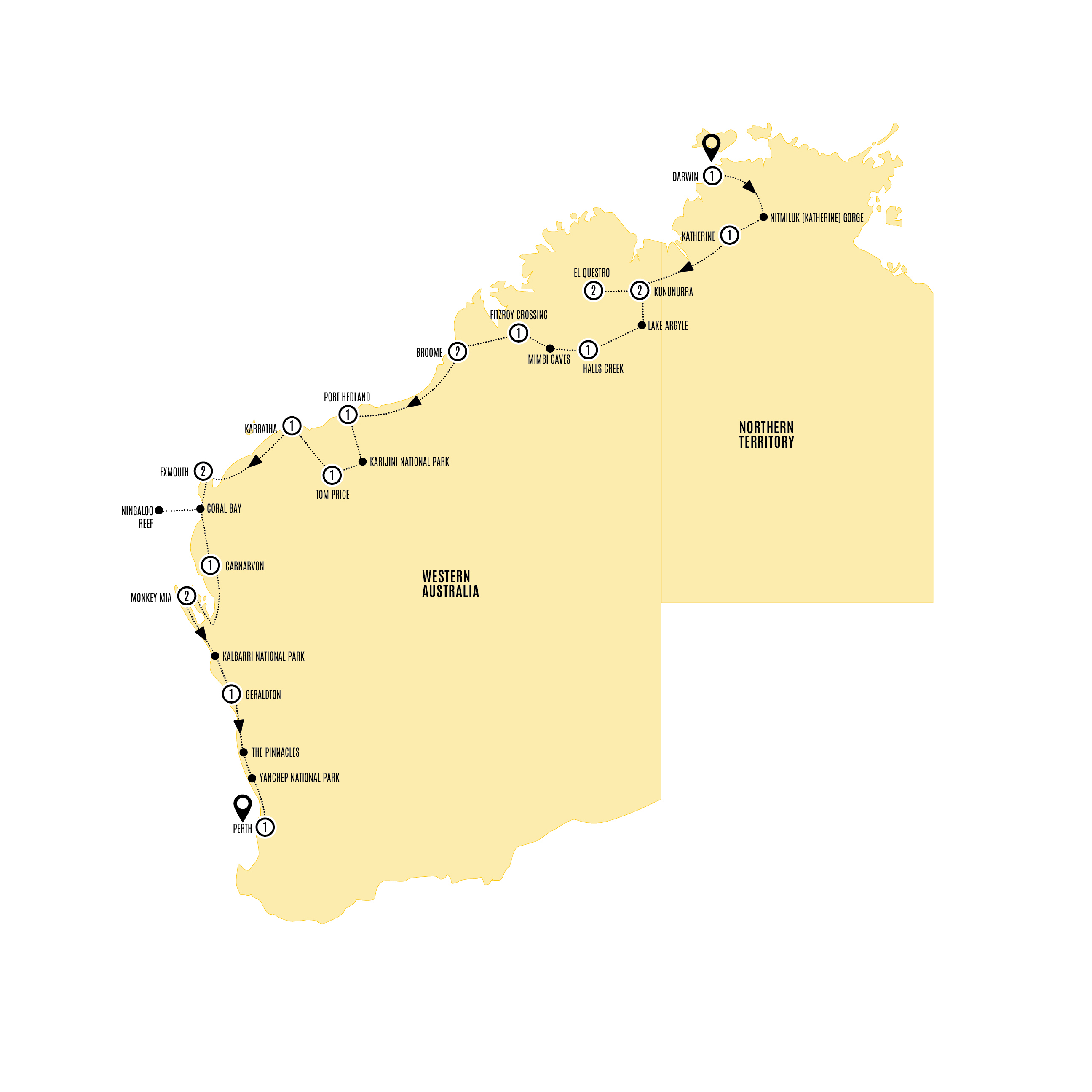 Map of Untamed Kimberley & West Coast from Costsaver