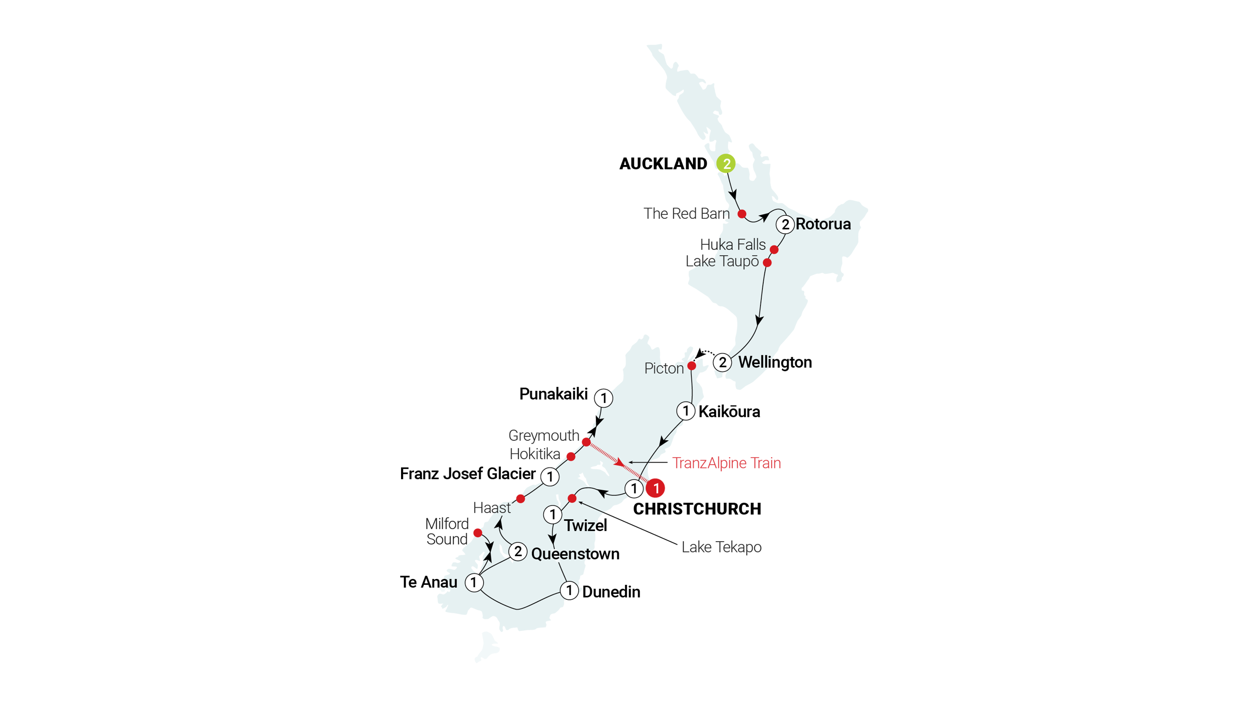 tourhub | AAT Kings | New Zealand Uncovered | Tour Map