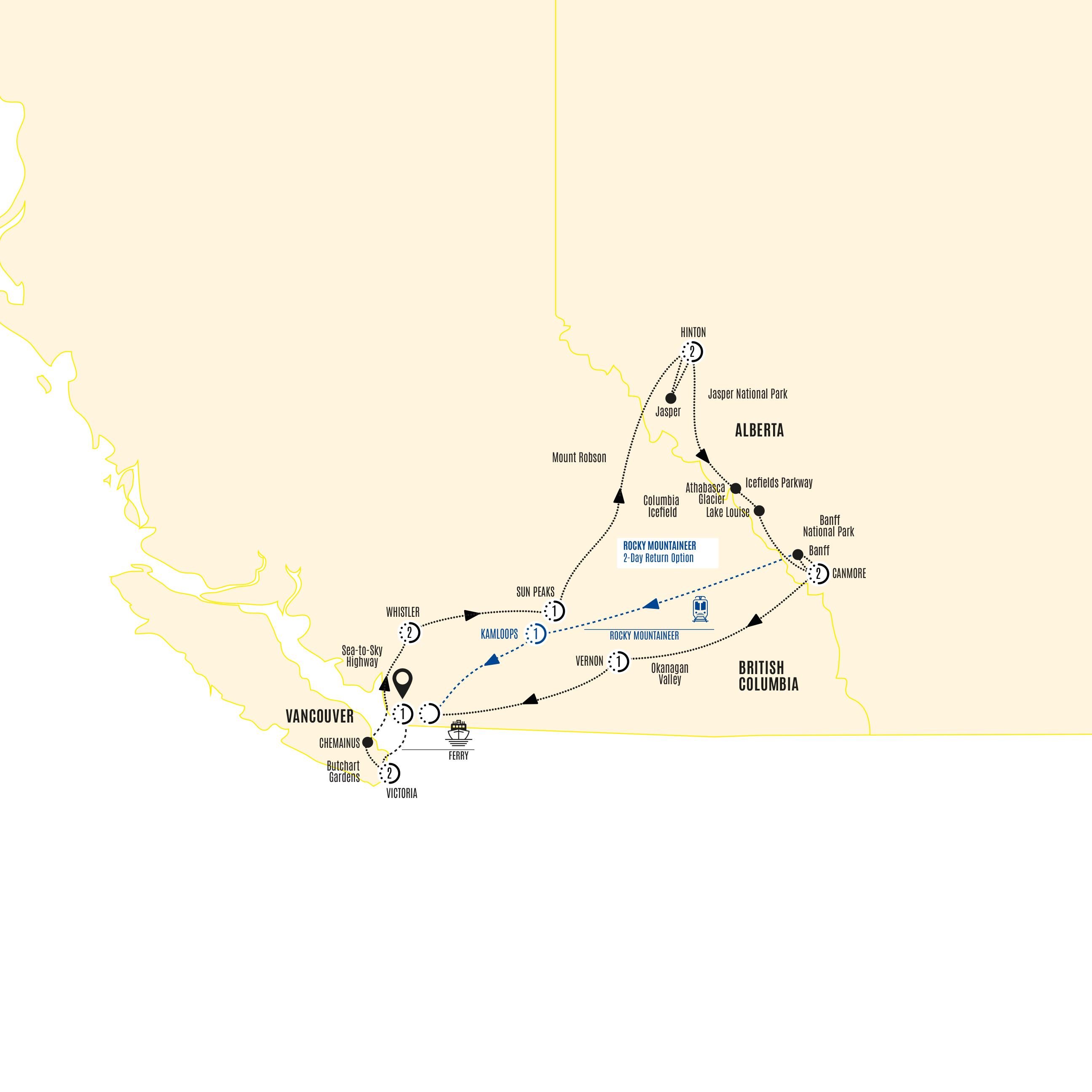 tourhub | Costsaver | Panoramic Canadian Rockies | Tour Map