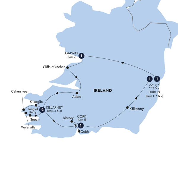 Focus on Ireland - Classic Group Itinerary Map