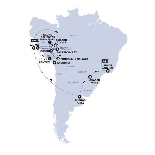 tourhub | Contiki | Ultimate South America with train to Machu Picchu (From Mar 2025) | Tour Map