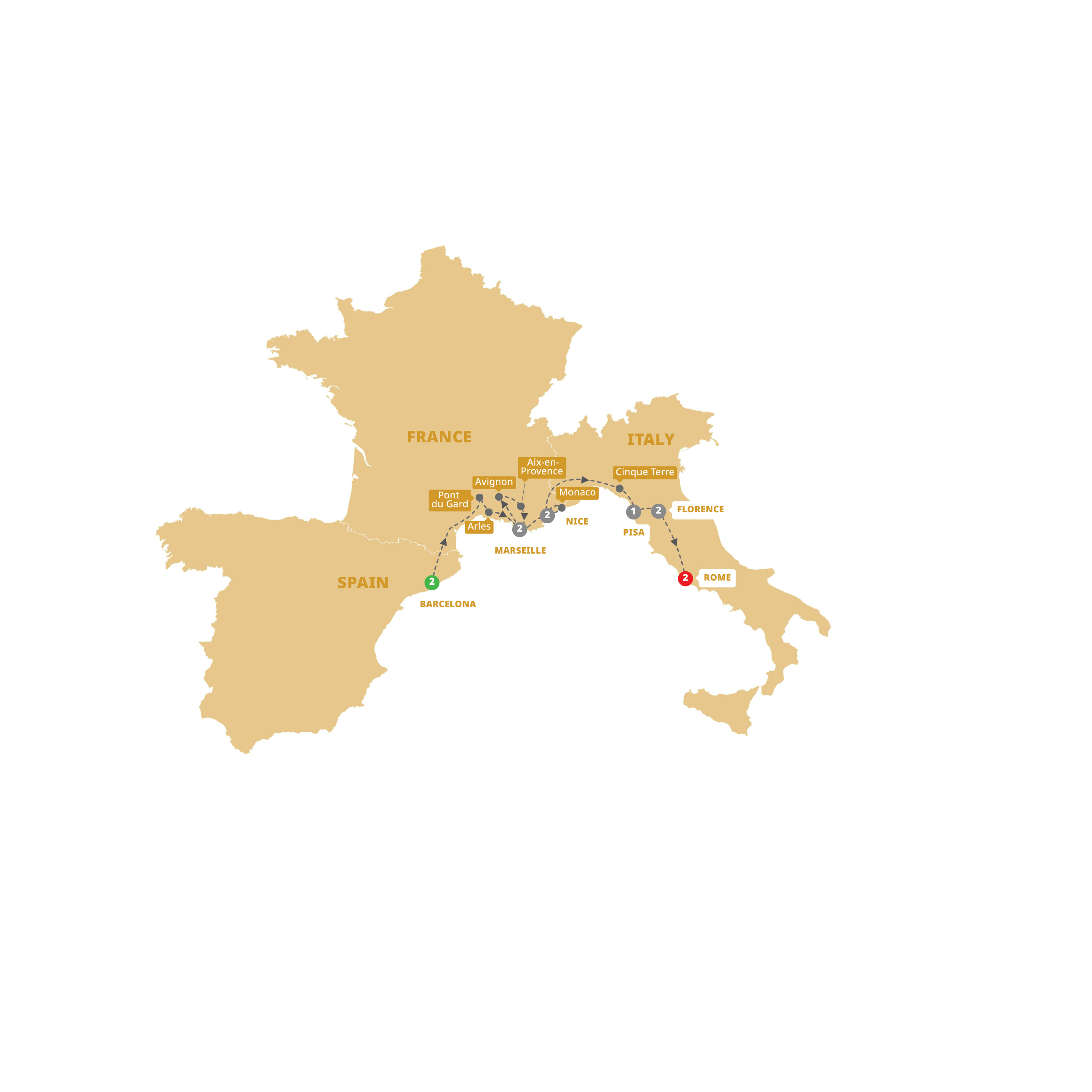 Map of Mediterranean Highlights (2027) from Trafalgar