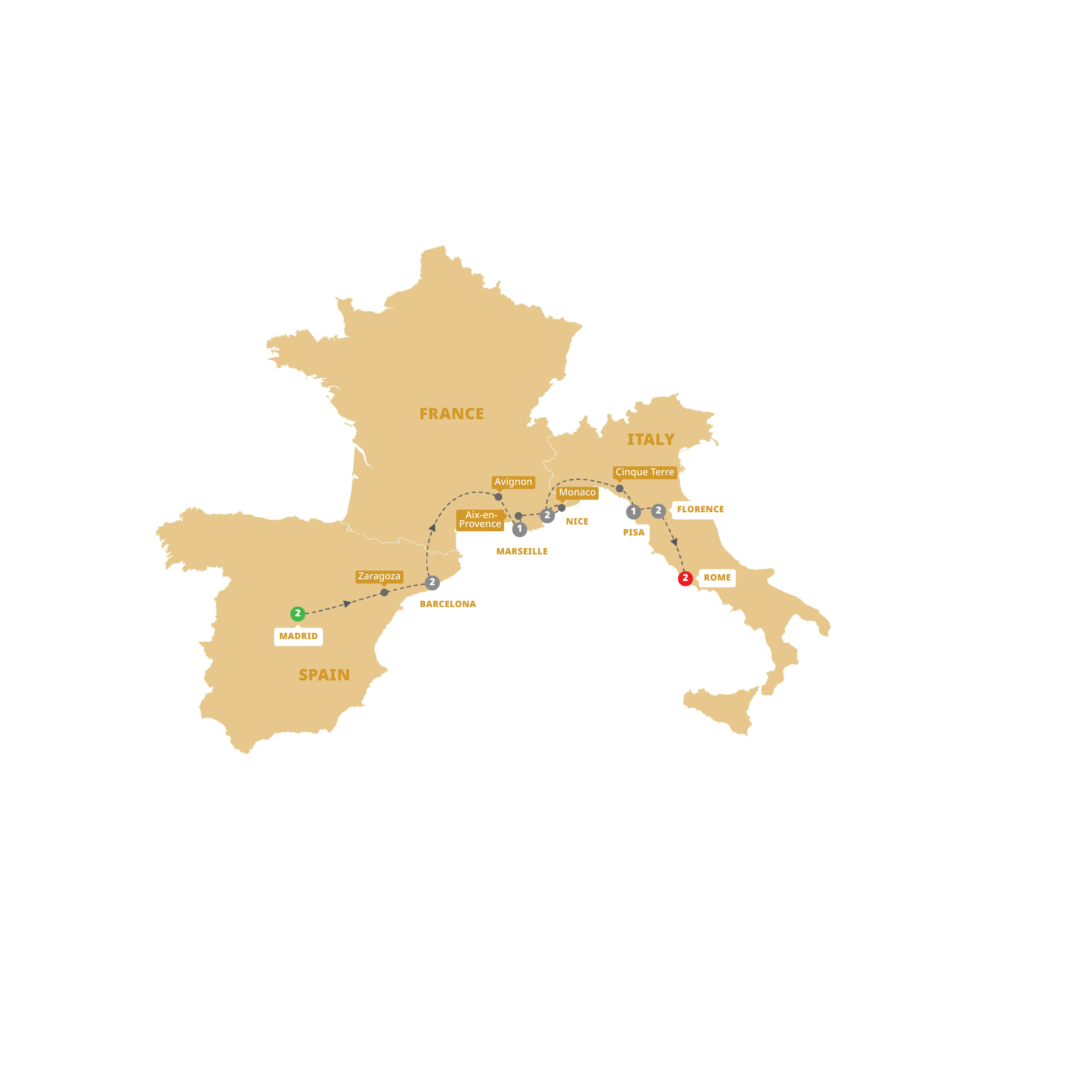 Mediterranean Highlights Itinerary Map