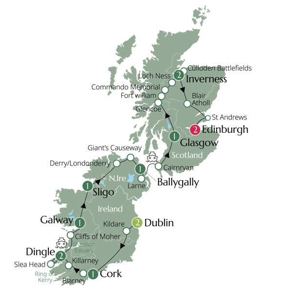 Best of Ireland & Scotland - Classic Group Itinerary Map