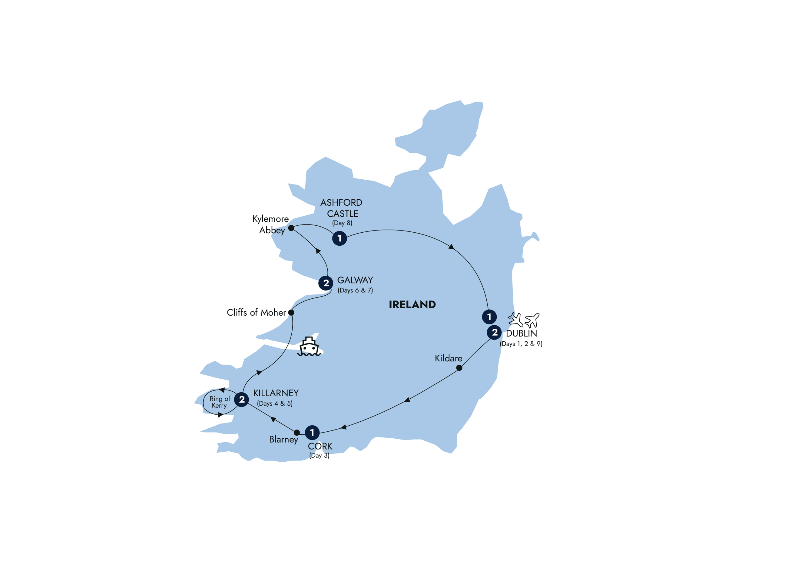 tourhub | Insight Vacations | Ashford Castle and Ireland's Icons - Small Group | Tour Map