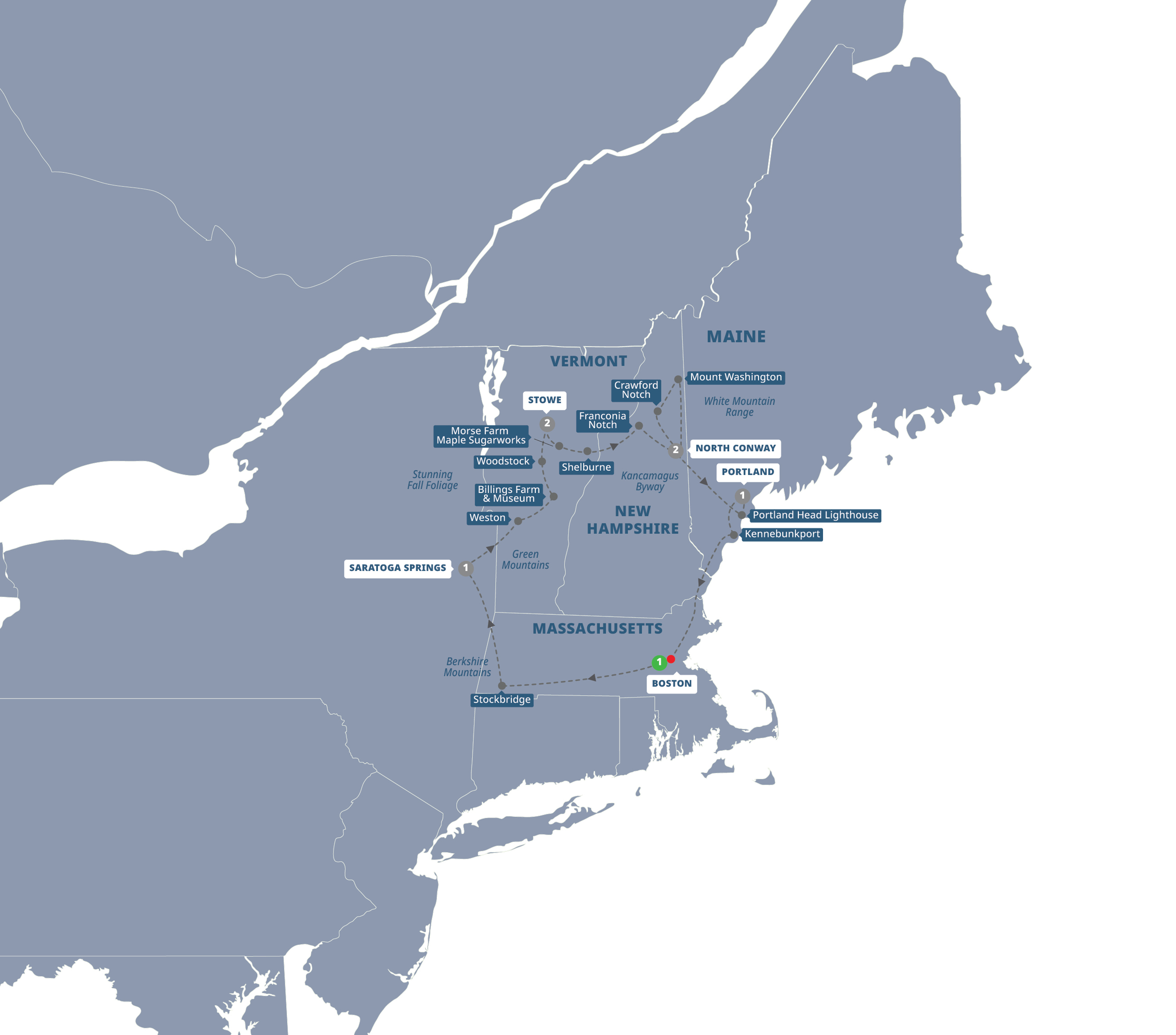 Map of New England's Fall Foliage from Trafalgar