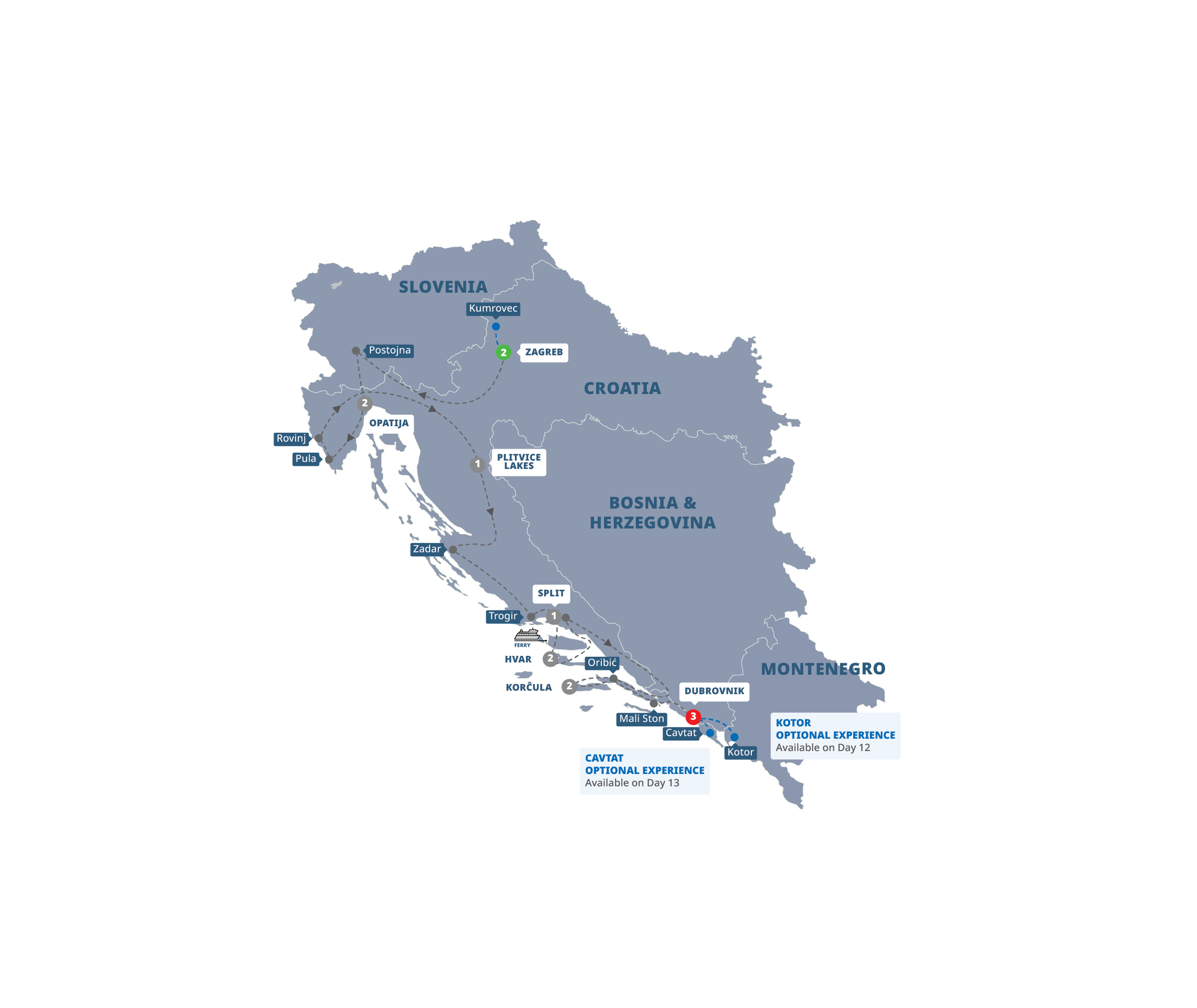 Map of Country Roads of Croatia - Classic Group (Summer 2027) from Trafalgar