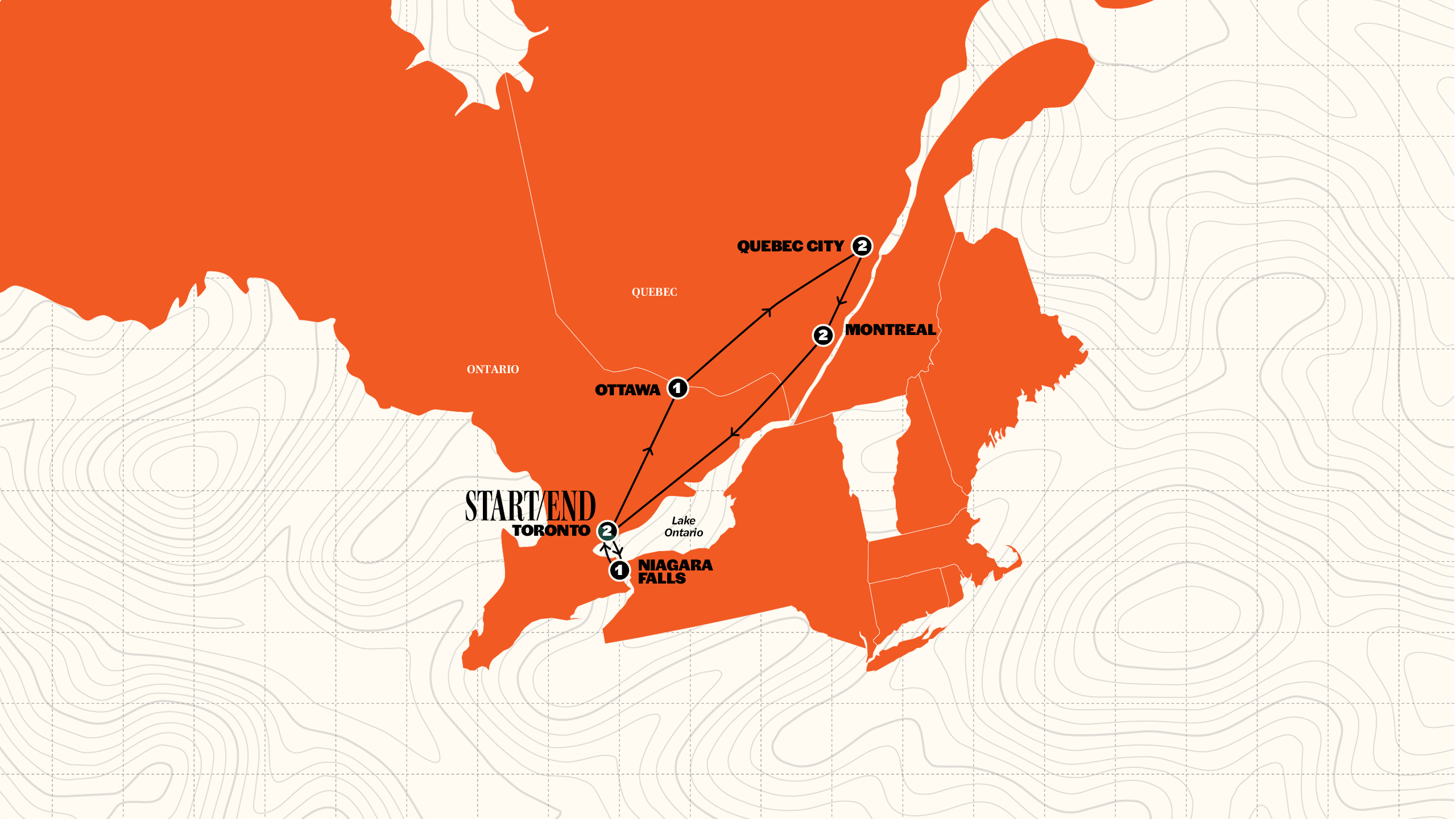 Map of Canada: Toronto, Niagra & Quebec | 2027 from Contiki