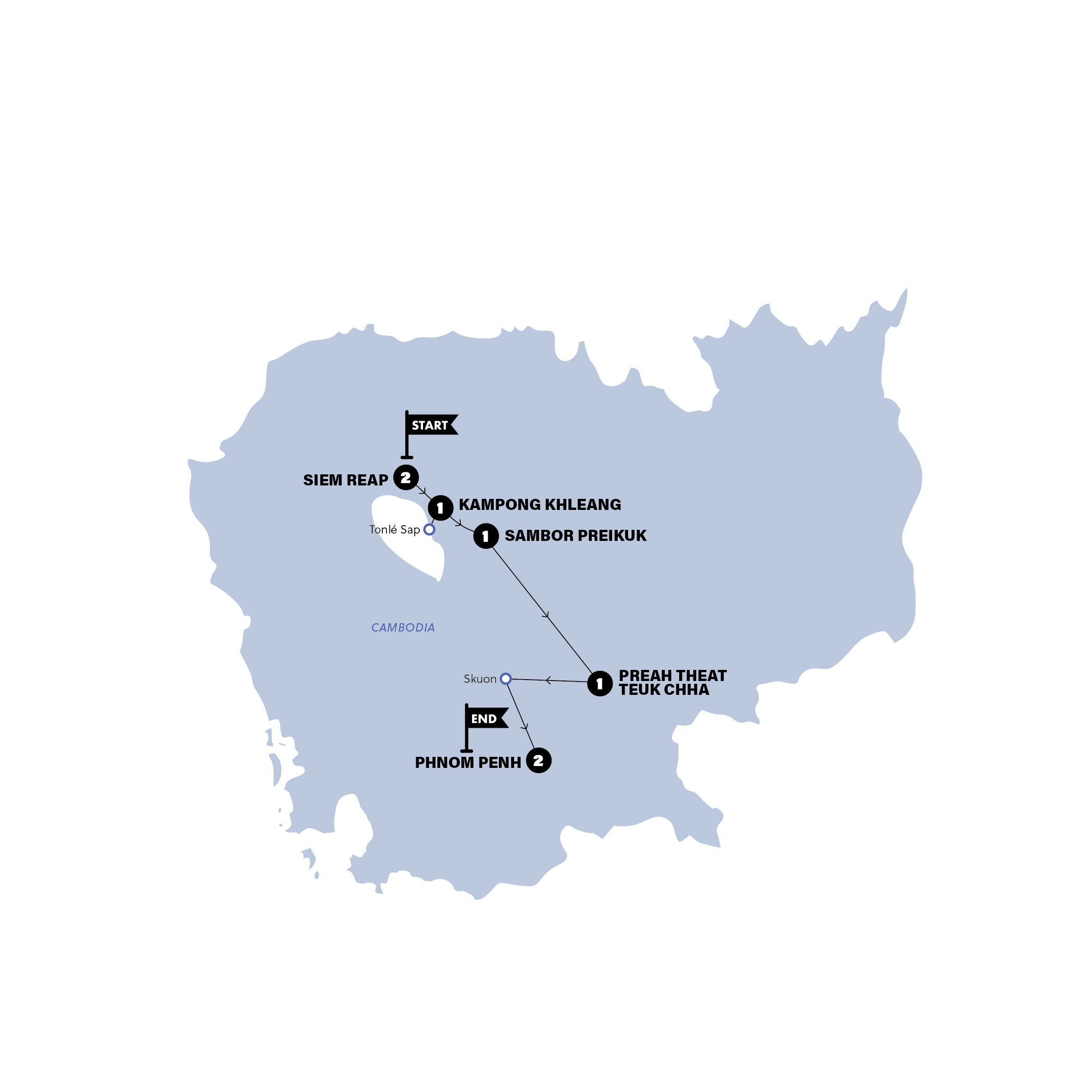 Map of Ride Cambodia from Contiki