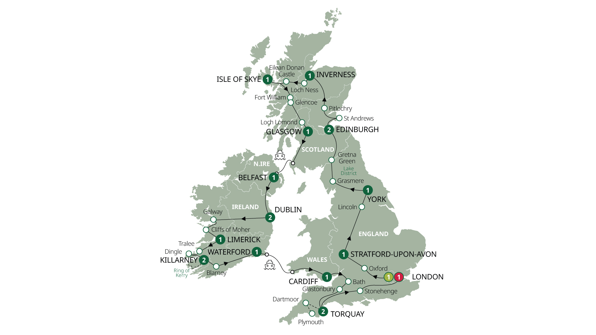 tourhub | Brendan Vacations | Romantic Britain & Ireland - Small Group | Tour Map