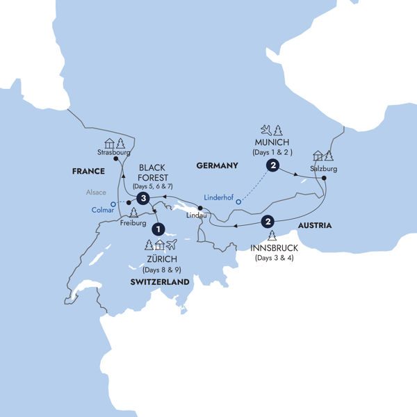 Alpine Christmas Markets - Classic Group Itinerary Map