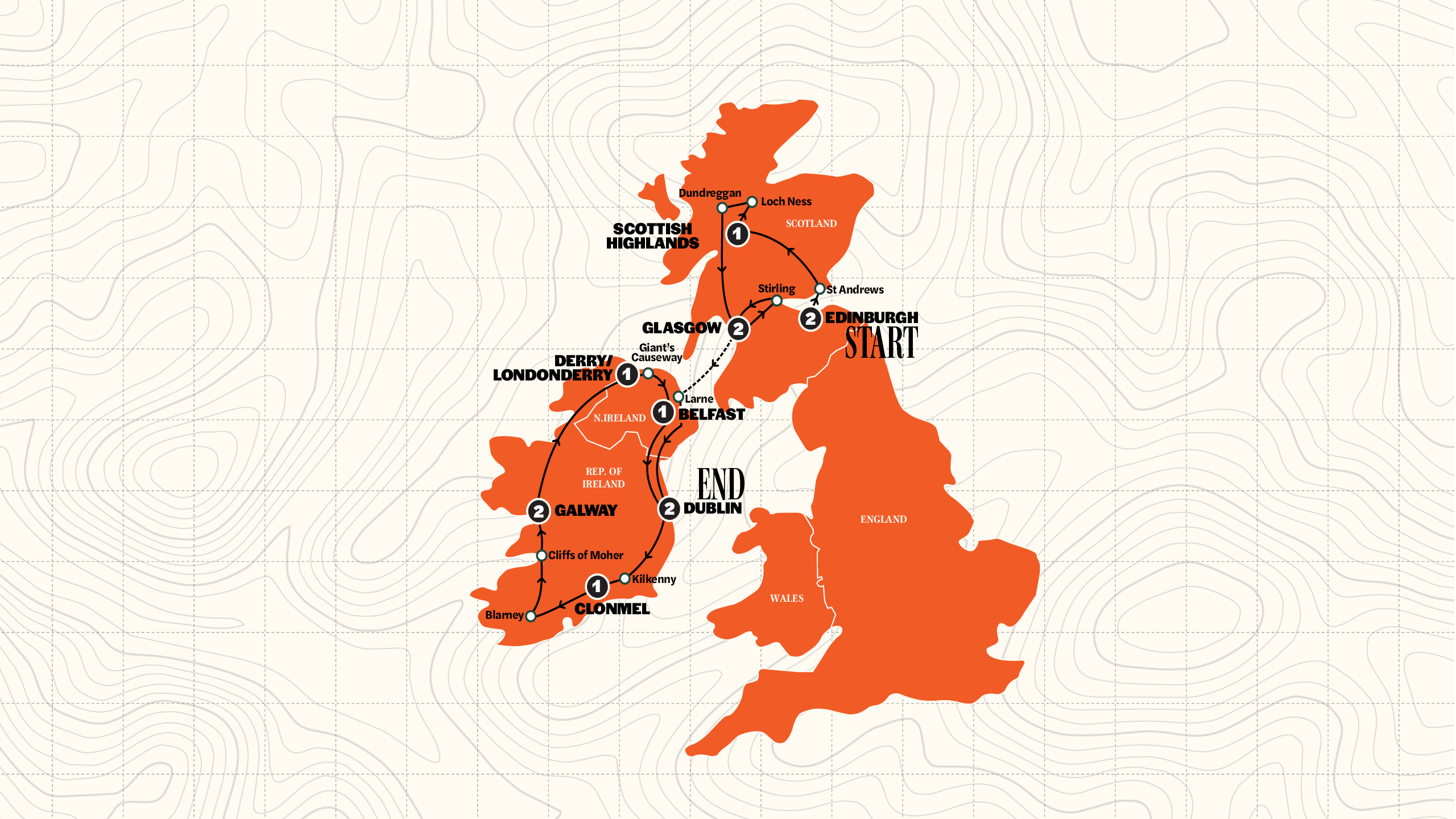 Map of Scotland & Ireland | Classic | Summer | 2027 from Contiki