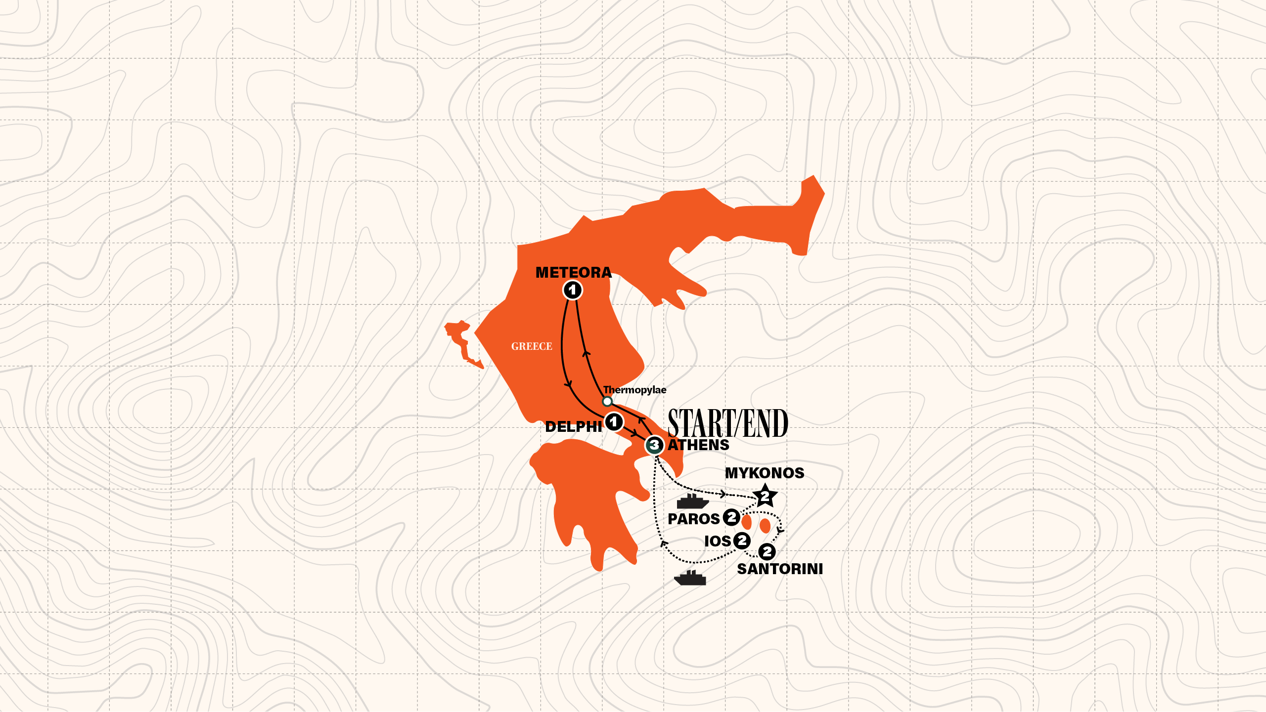 Map of Best of Greece with Island Hopping | 2027 from Contiki