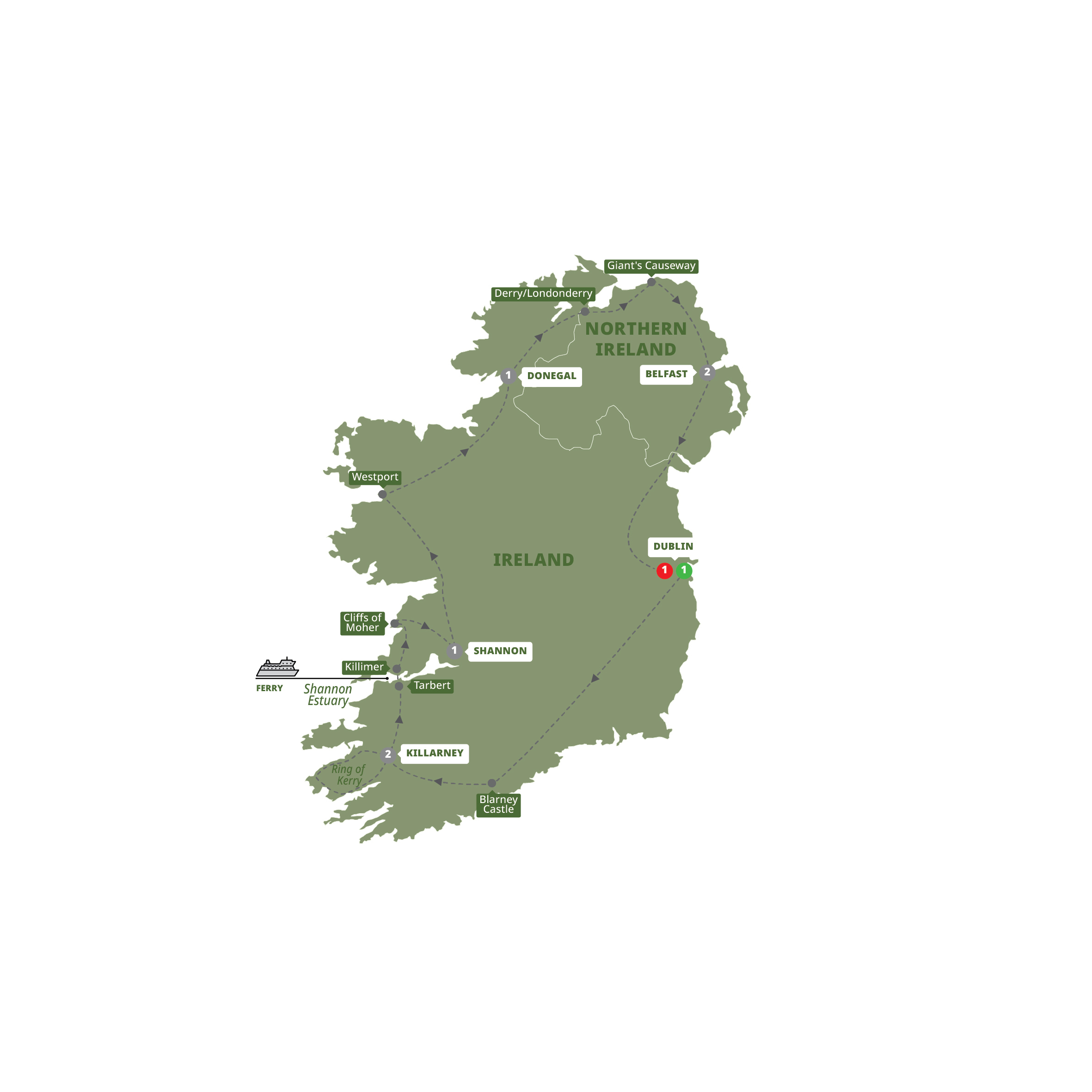 Map of Irish Wonder from Trafalgar