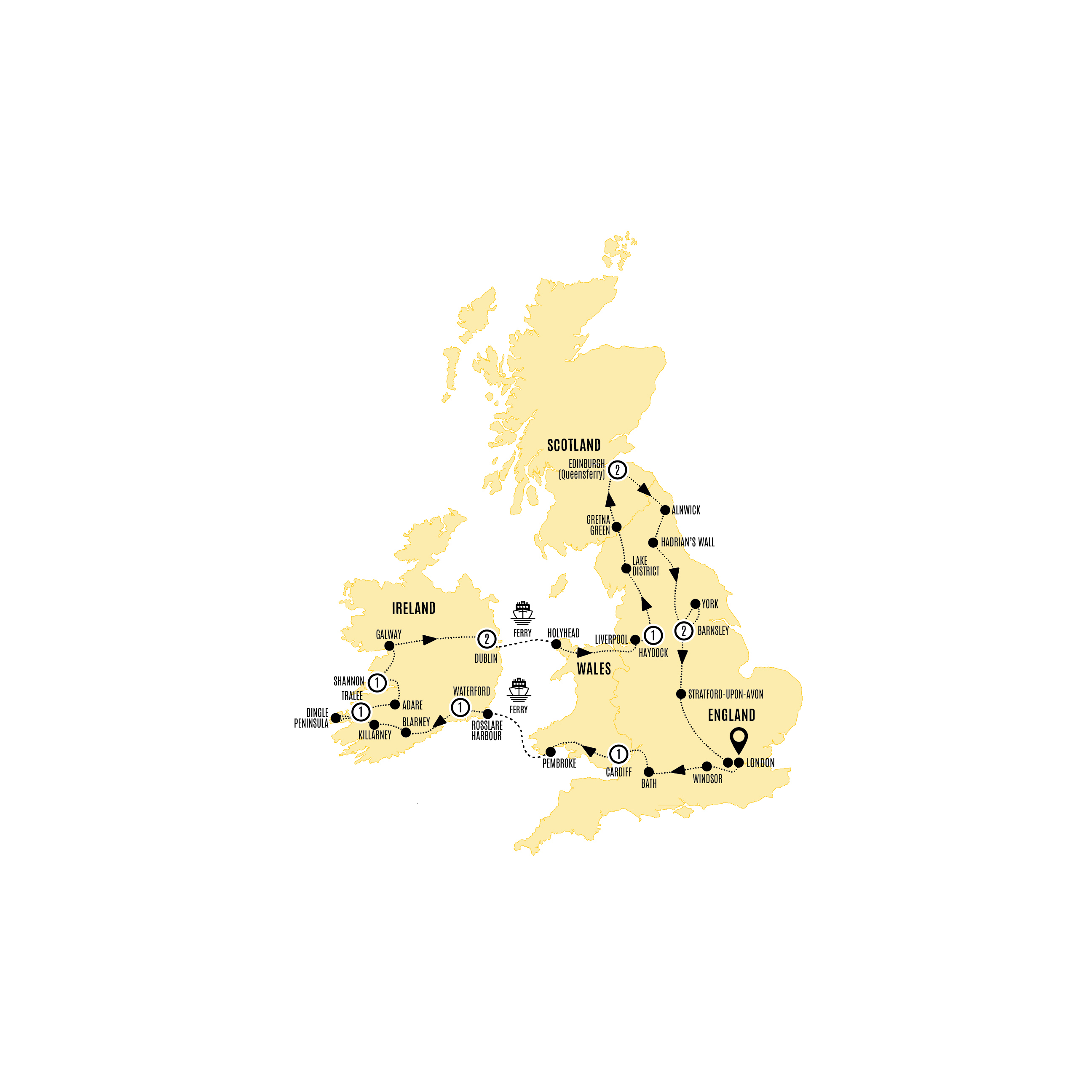 Map of Britain and Ireland Experience (2027) from Costsaver