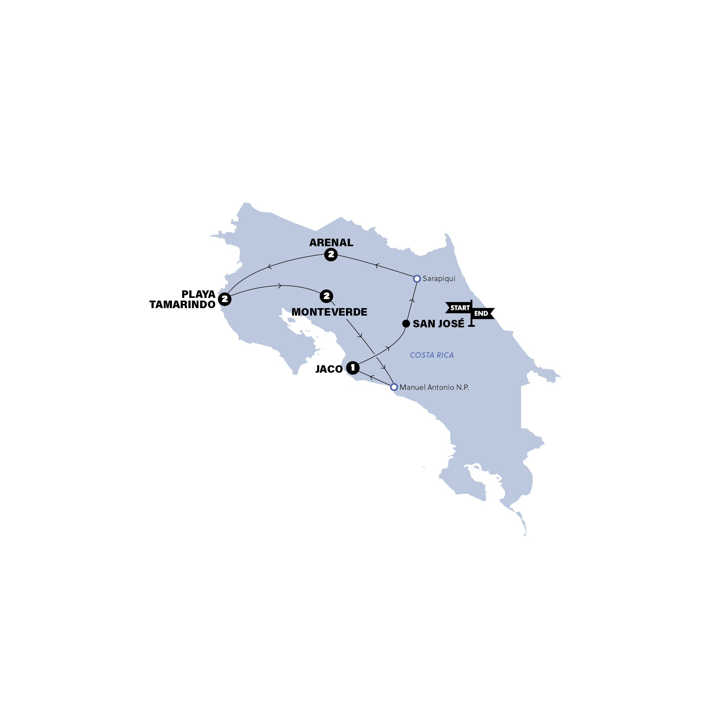 Map of Best of Costa Rica | Small Group from Contiki