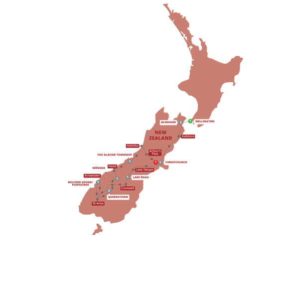 New Zealand's Southern Sounds - Small Group Itinerary Map
