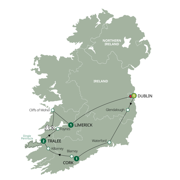 Treasures of Ireland End Dublin Itinerary Map