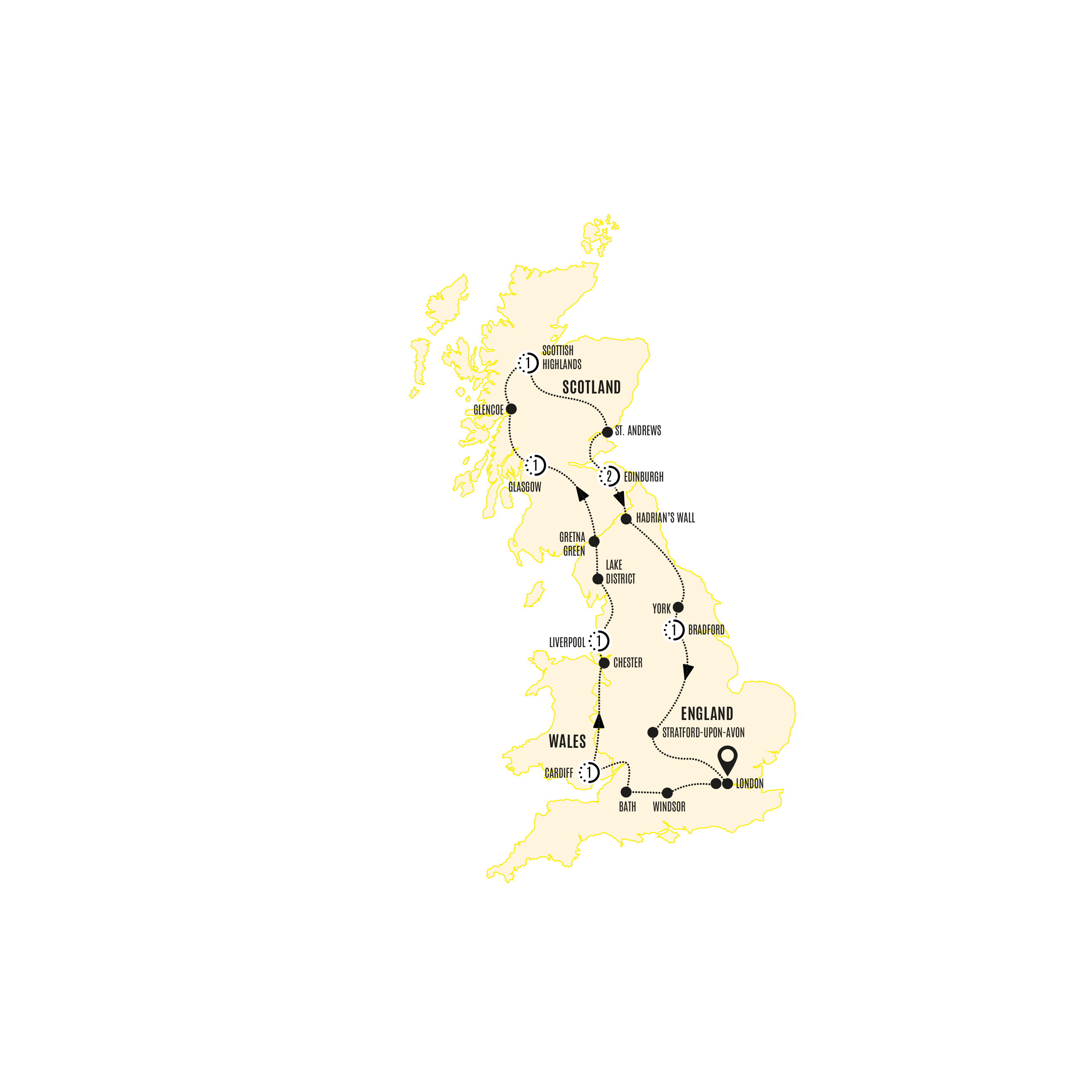 tourhub | Costsaver | England and Scotland Heritage | BEAIZM19 | Route Map