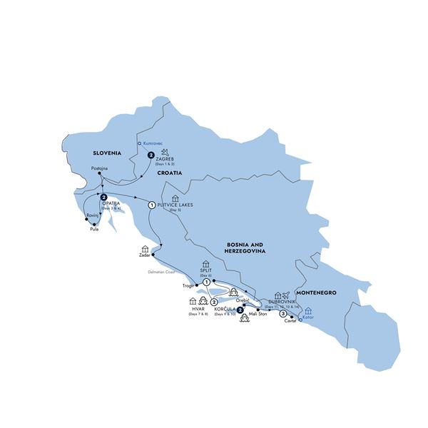 tourhub | Insight Vacations | Country Roads of Croatia - Small Group | SE962ZN20 | Route Map